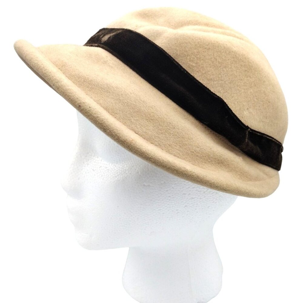 Wool Hat Women Flat Topper Henry Pollak NY Ribbon Band Stamp Vintage 18 in XXS